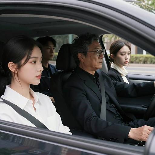 Four People Riding in Black Car