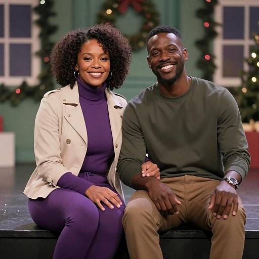 Christmas-Themed Stage Portrait of Two Friends