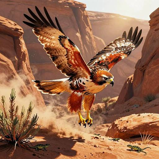 Red-Tailed Hawk Diving in Desert Canyon
