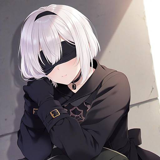 Illustration of 9s (nier:automata), nier (series) in the style of Majoccoid