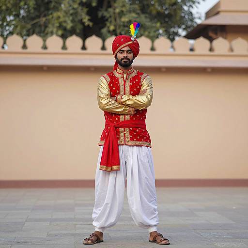 Confident Indian Man in Dandiya Raas Costume
