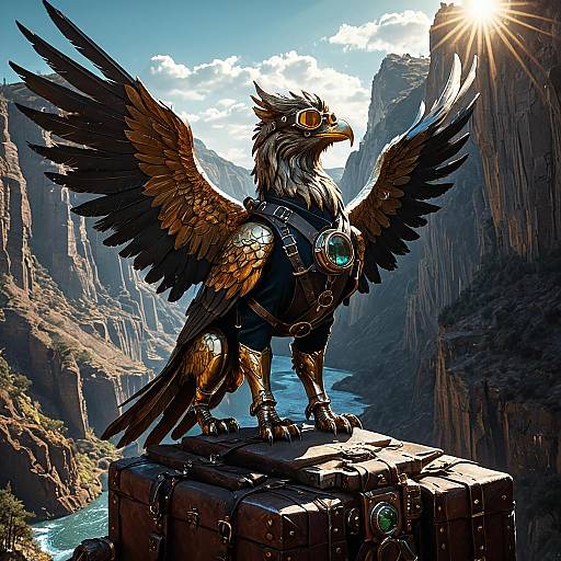Majestic Steampunk Bronze Griffin in Crystal Canyon