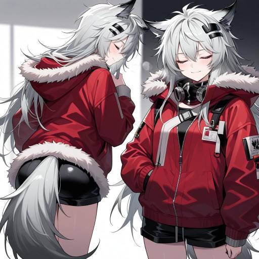 Adorable Wolf Girl in Red Jacket