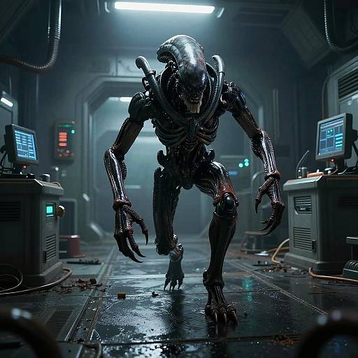 Xenomorph Creeping in Futuristic Lab