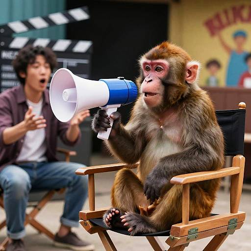 Monkey Director with Megaphone on Movie Set