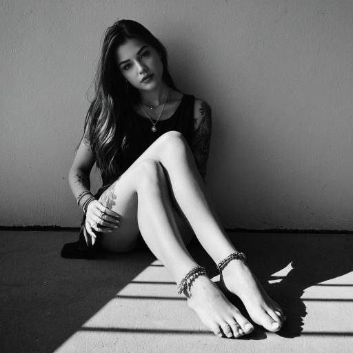 Monochrome Portrait of Tattooed Woman Sitting