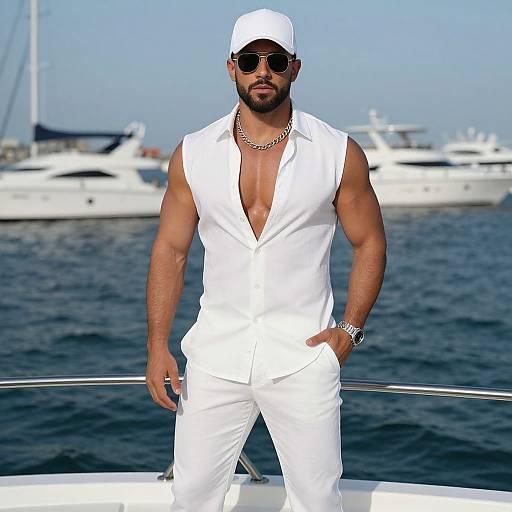 Stylish Muscular Male Yacht Outfit