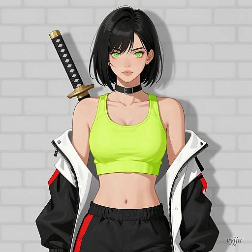 Digital Illustration of Young Woman with Katana