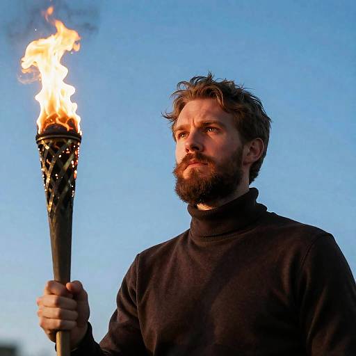 Serious Bearded Man with Torch