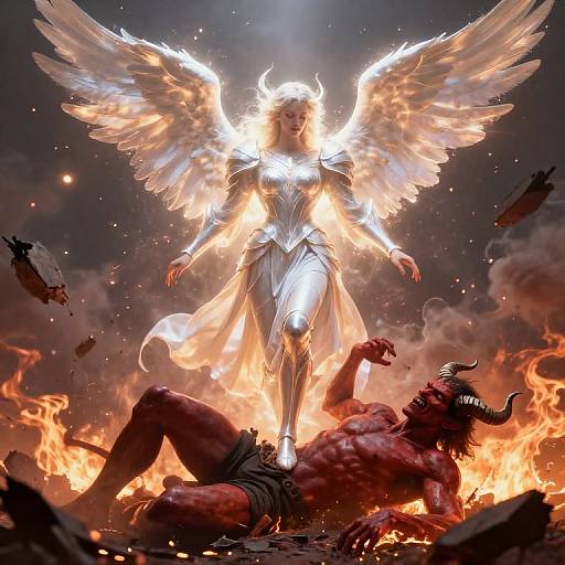 Angel Triumphs Over Defeated Devil