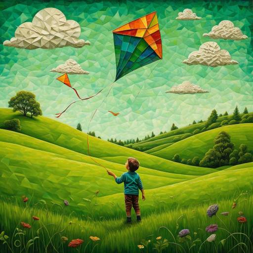 Surreal Child with Kite in Meadow Surreal Child with Kite in Meadow