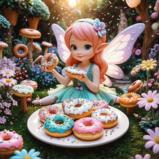 Playful Fairy With Sprinkle Donuts in Whimsical Garden