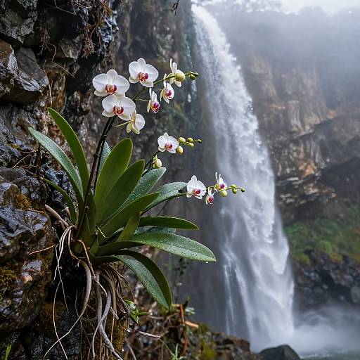 Orchids on Misty Rocky Cliffs