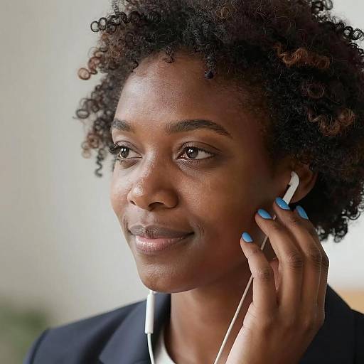 Smiling Black Woman with Earphones