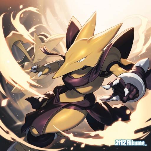 Illustration of Alakazam, pokemon in the style of Rikume