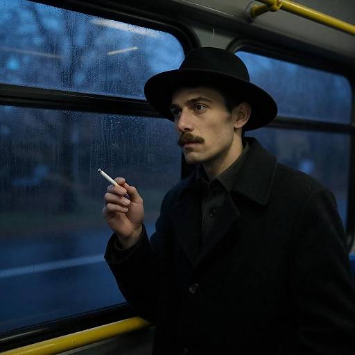 Noir Bus Portrait: Man with Cigarette