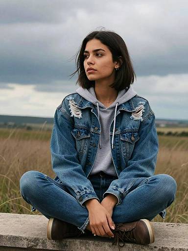Moody Denim Portrait in Windswept Field
