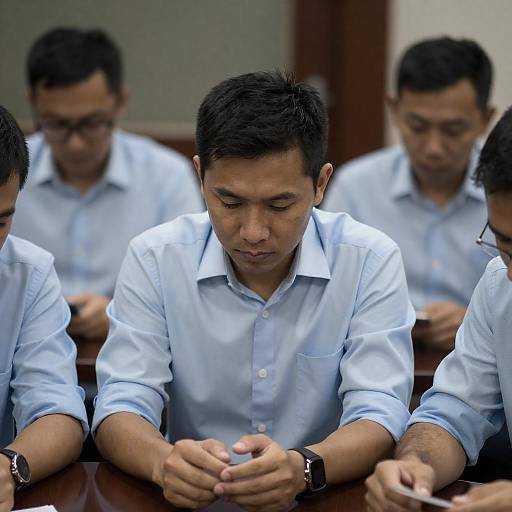 Four Men Focused Around Dim Table