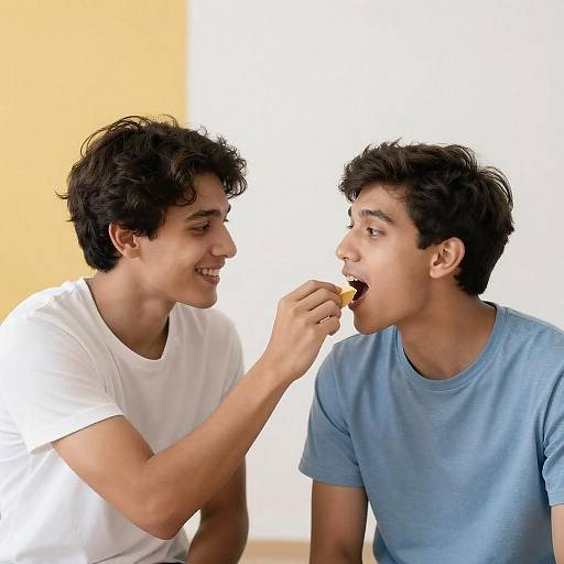 Candid Feeding Moment Between Two Men