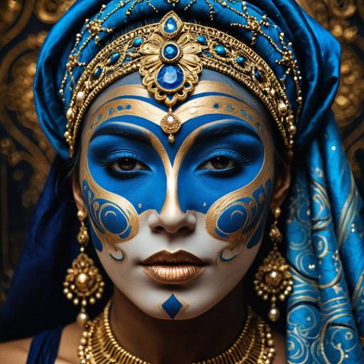 Woman with Blue and Gold Face Paint and Jewelry