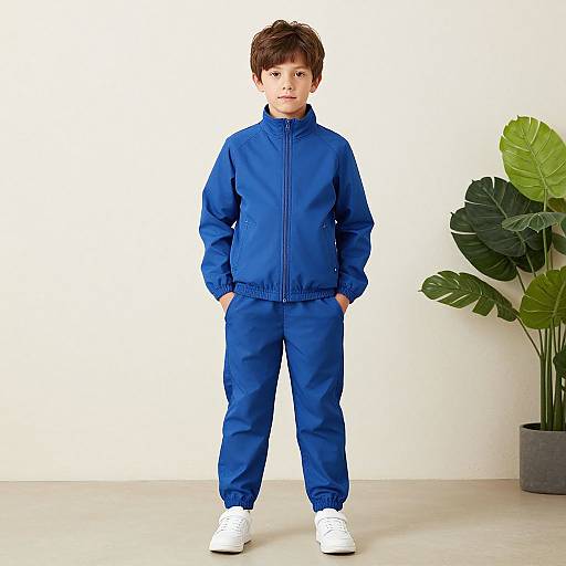 Male in Blue Polyester Tracksuit