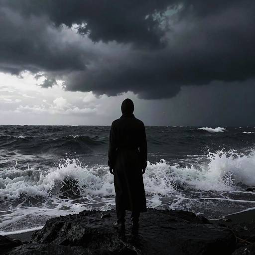 Enigmatic Figure by Stormy Ocean