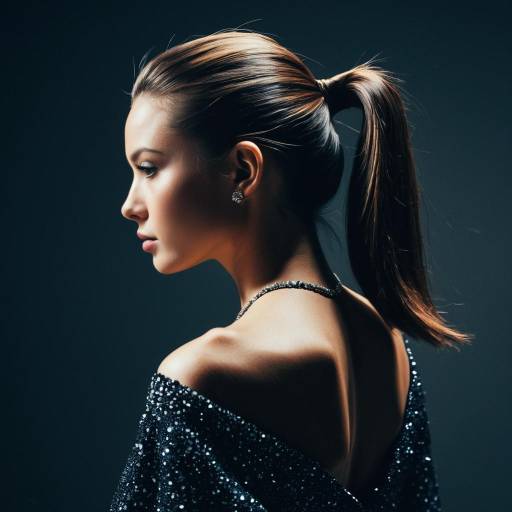 Profile of Woman with Sleek Ponytail in Luxury Gown Profile of Woman with Sleek Ponytail in Luxury Gown