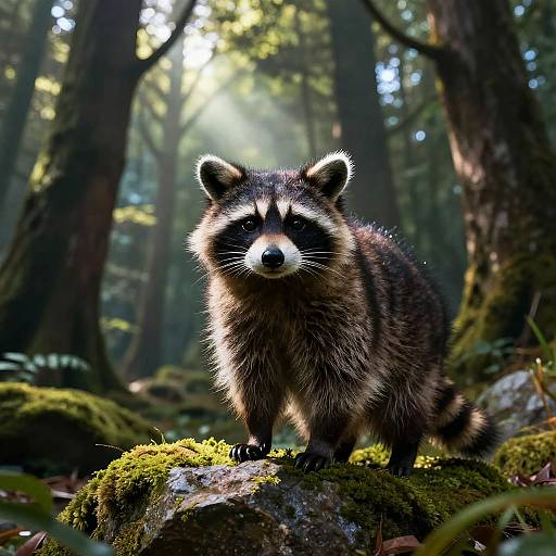 Fantasy Raccoon-Cat in Magical Forest