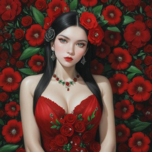 Elegant Girl in Red Dress and Jewelry