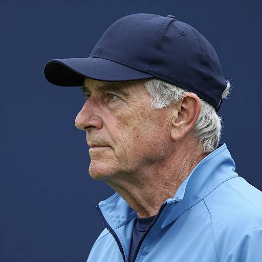 Elderly Man in Blue Cap and Jacket Profile