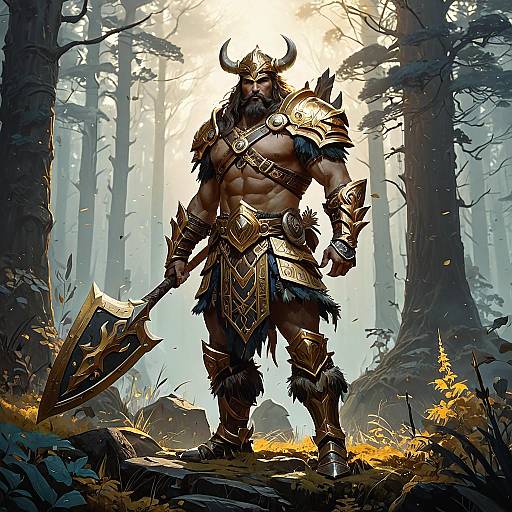 Fierce Barbarian in Ornate Golden Armor