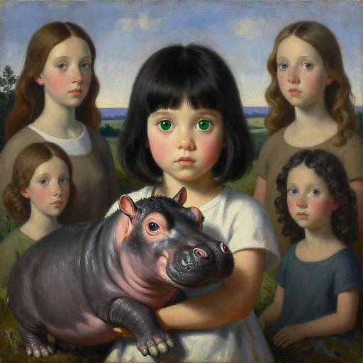 Child Embracing Albino Hippo Dreamscape