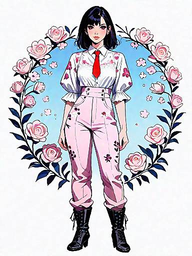 Stylish Woman in Floral Outfit with Roses