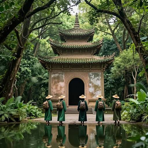 Adventurers Approaching Forest Pagoda