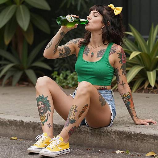 Tattooed Woman Relaxing Outdoors