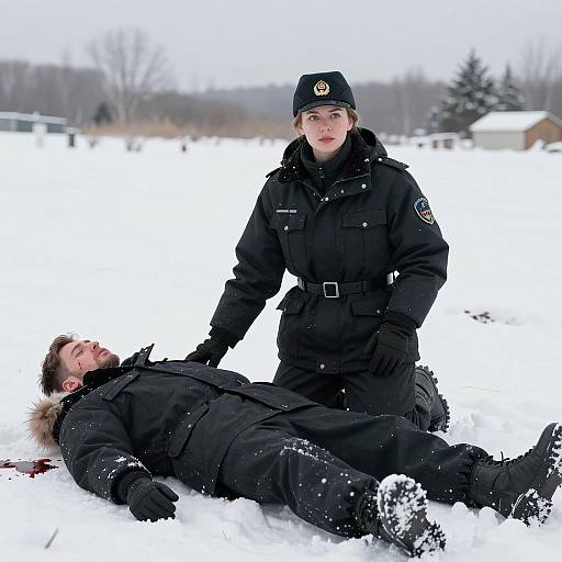 Winter Scene with Military Figure and Lying Man