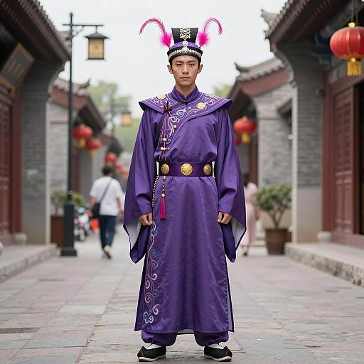 Asian Man in Traditional Purple Chinese Attire