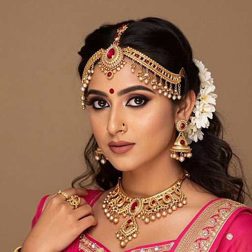 Indian Mythological Woman in Gold Headdress