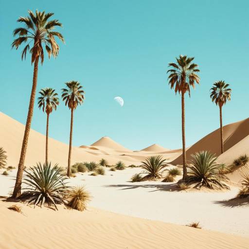 Desert Oasis with Palm Trees and Sand Dunes Desert Oasis with Palm Trees and Sand Dunes