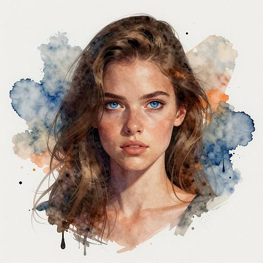 Digital Portrait of Young Woman with Blue Eyes