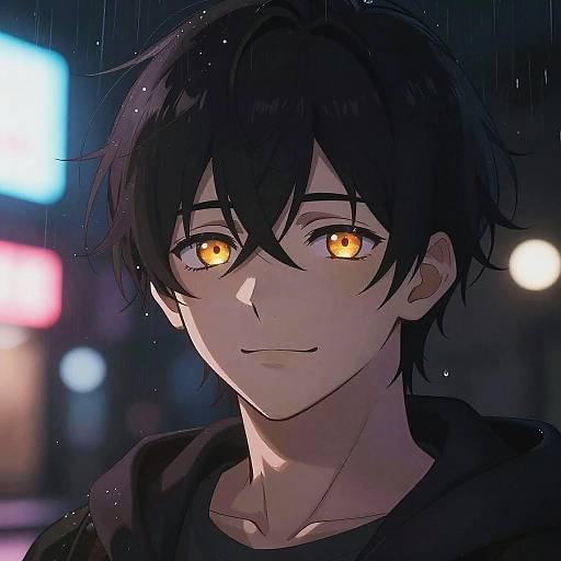 Anime Portrait of Young Man with Glowing Amber Eyes