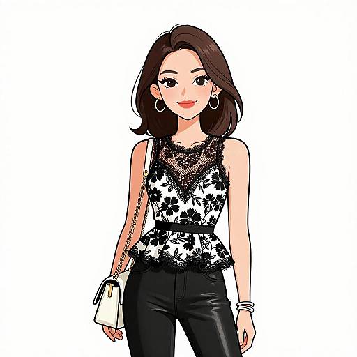 Trendy Woman in Floral and Leather Fashion