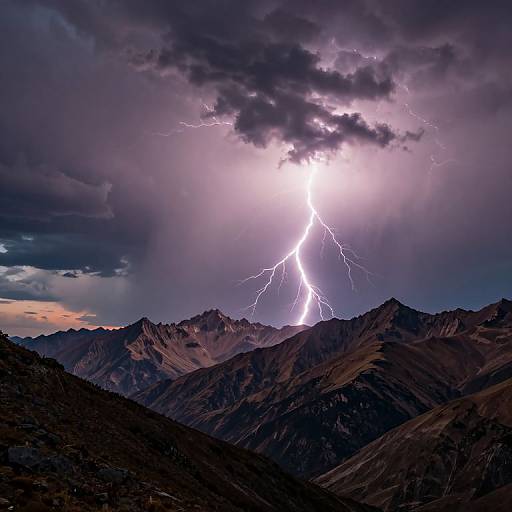 Lightning Strikes Over Mountain Dusk