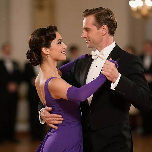 Elegant Couple Dancing Under Bokeh Lights