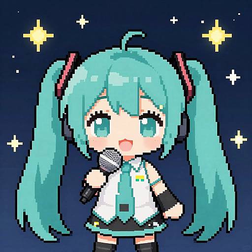 Chibi Pixel Art Hatsune Miku Night