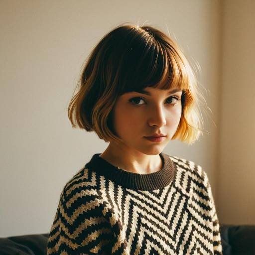 Young Woman with Pixie Bob Hairstyle in Chevron Sweater