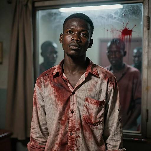 Young Black Man with Blood-Stained Shirt