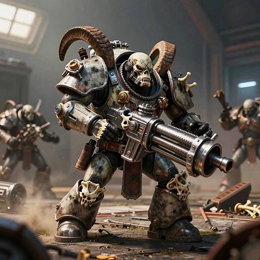 Ork Warlord Charging Through Derelict Hangar