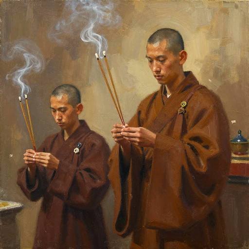 Monks Offering Incense in Sepia
