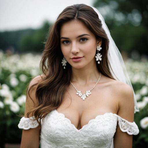 Bride in White Lace Dress with Jewelry